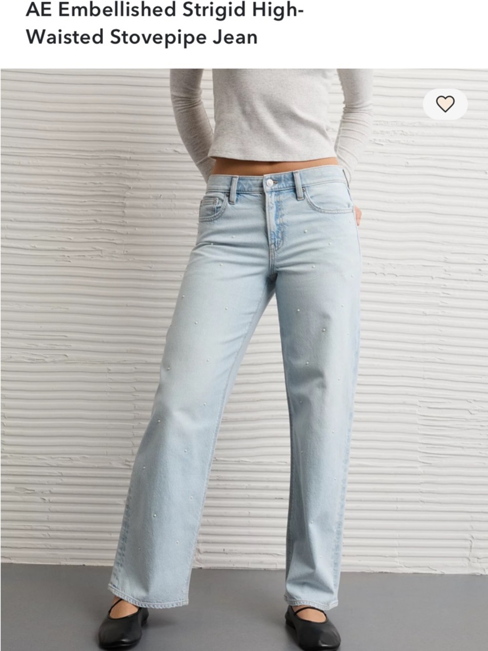 American Eagle Pearl Embellished Strigid High-Rise Light Wash Jeans